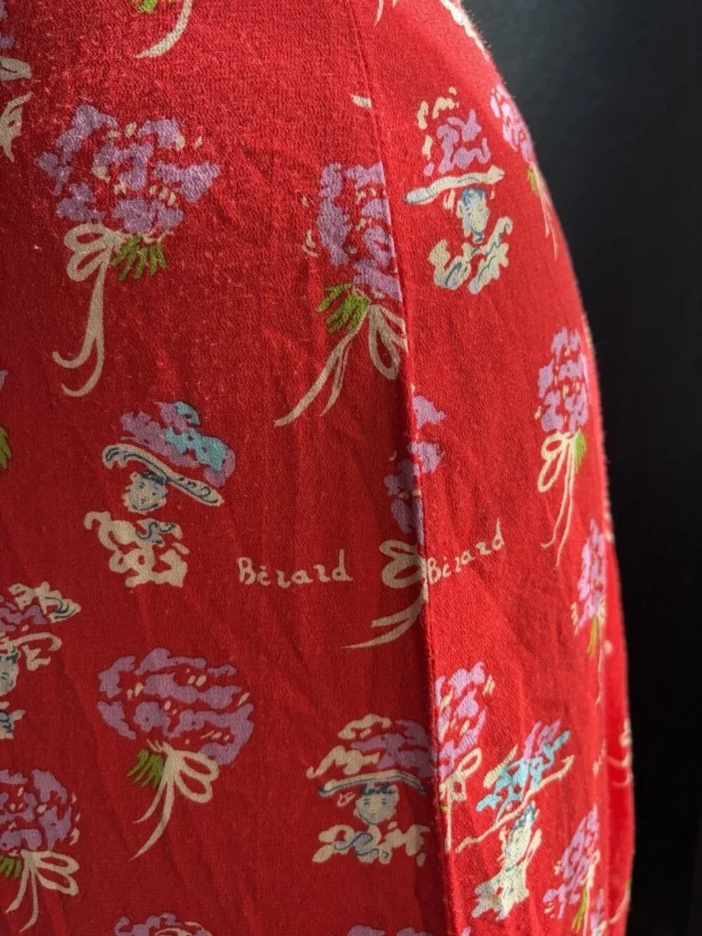 Anna Sui Berard Vintage Tomato Red Floral Dress Sz 6 Short Sleeve 40s inspired - Picture 4 of 12